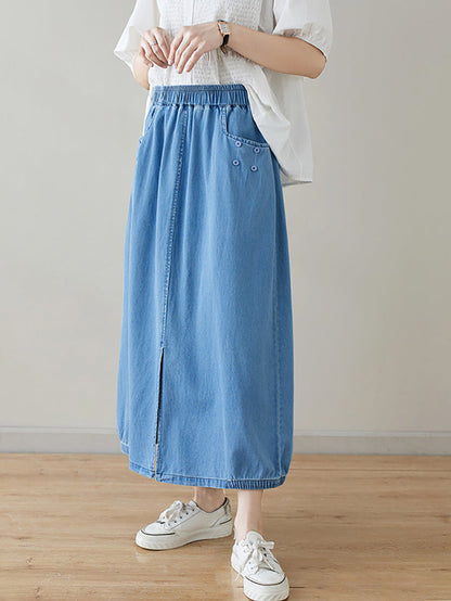 Women Summer Casual Solid Denim Skirt II1048