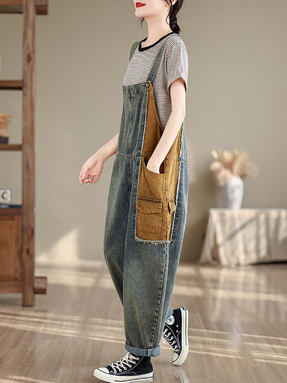 Women Artsy Summer Colorblock Denim Jumpsuits SC1051