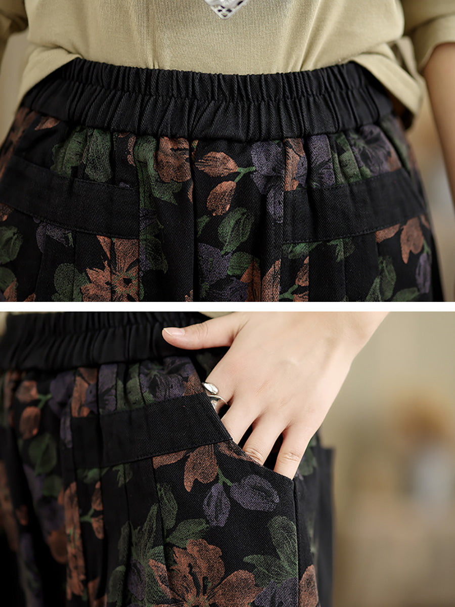 Women Autumn Vintage Flower Cotton Harem Pants AI1038