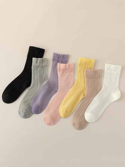 7 Pairs Women Summer Solid Thin Socks II1016