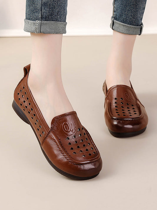 Women Summer Casual Cutout Genuine Leather Shoes OO1020