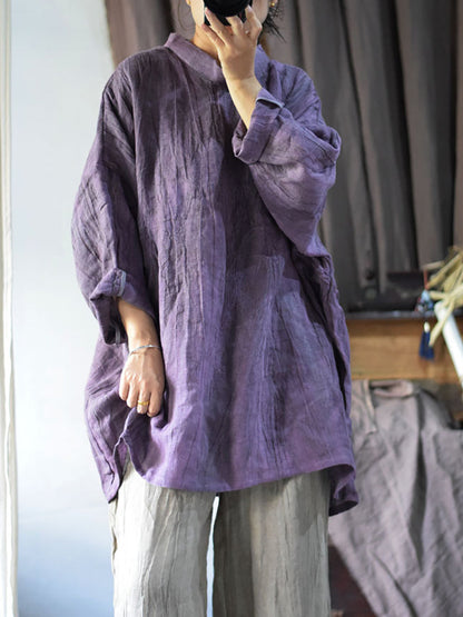 Women Vintage Solid Linen Loose Long Blouse KL1033