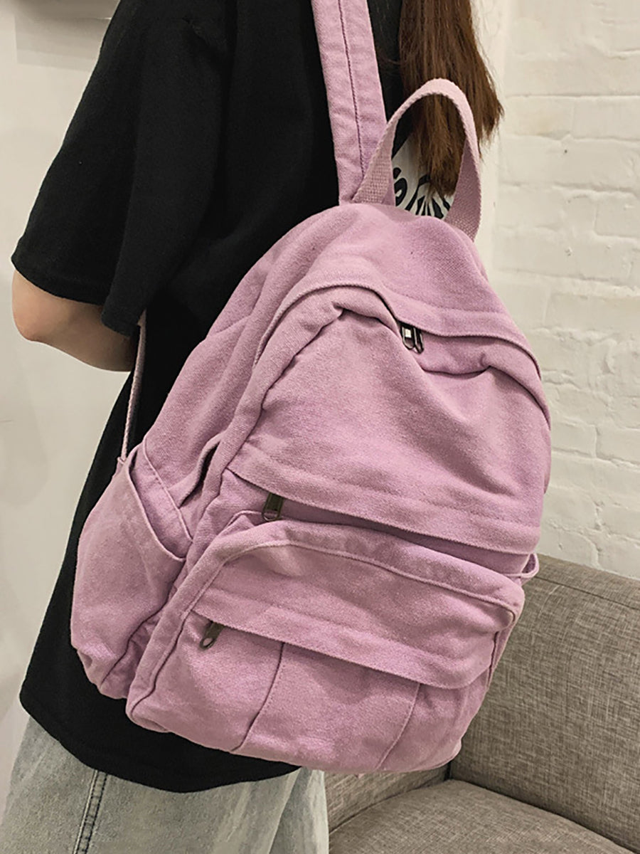 Women Casual Solid Canvas Large Capacity Backpack AT1030