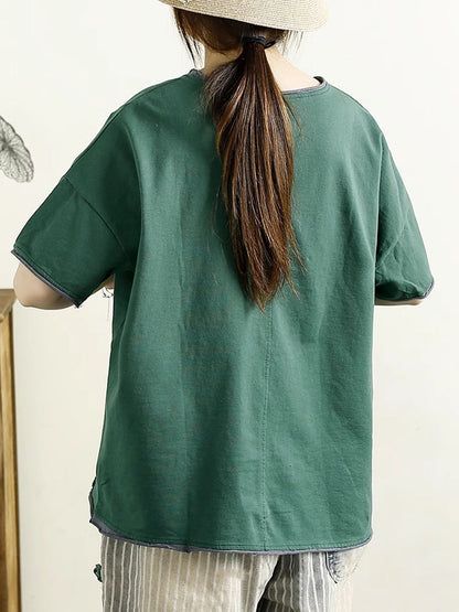 Women Summer Casual Cat Fish Spliced Cotton Shirt CV1038