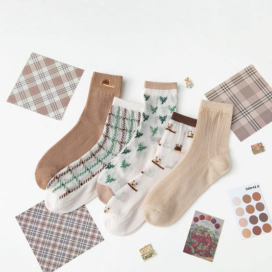 Lot de 5 paires de chaussettes d'été mignonnes à imprimé japonais pour femmes CC033