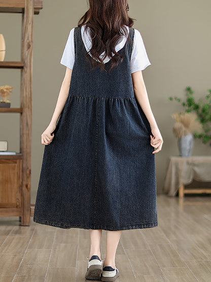 Women Casual Summer Solid Denim Vest Dress AD1121