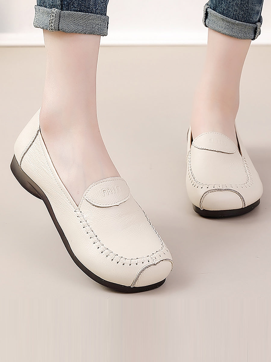 Women Summer Soft Leather Solid Stitching Flat Shoes PP1031