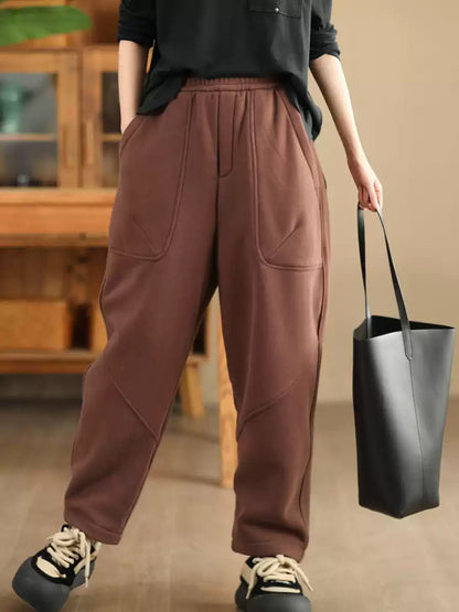 Women Autumn Vintage Cotton Fleece-lined Harem Pants WG014