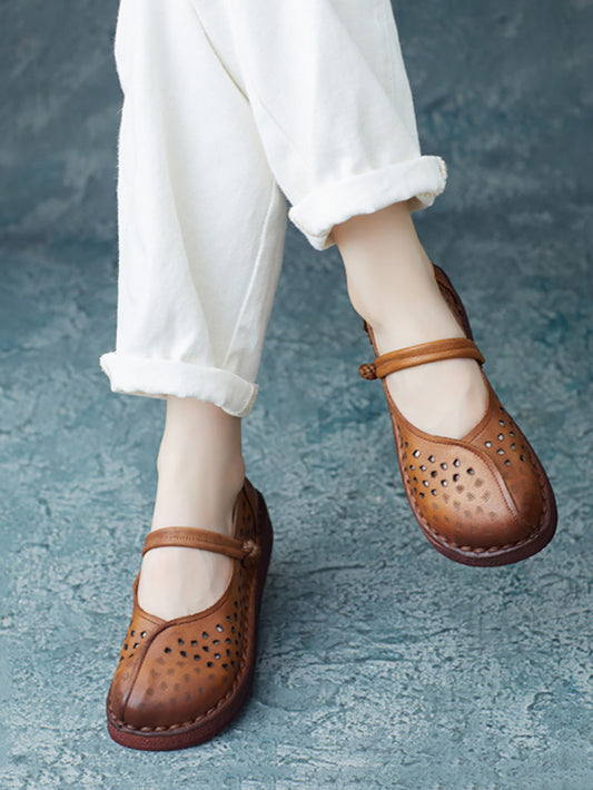 Women Summer Casual Leather Spliced Cutout Flat Sandals FG1029