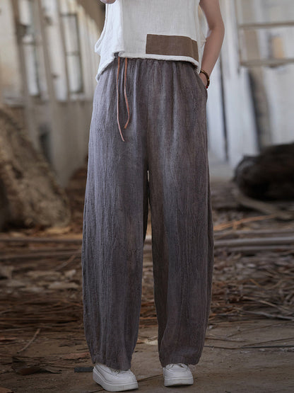 Women Summer Vintage Worn Straight Linen Pants IO1010