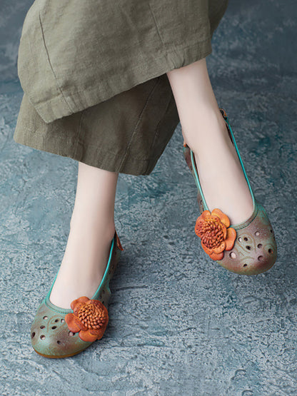 Women Summer Artsy Leather Flower Spliced Sandals UI1014