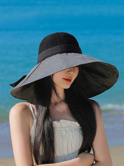 Women Summer Travel Large Brim Sunproof Spliced Hat QW1036