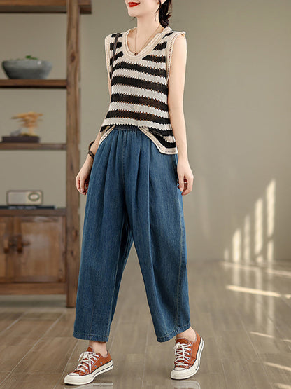 Women Summer Vintage Solid Denim Loose Harem Pants OP1007