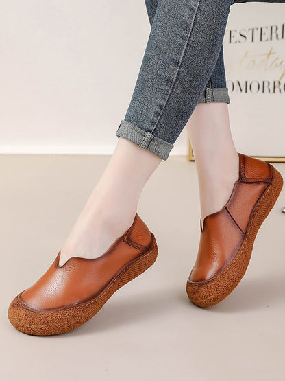 Women Summer Solid Soft Genuine Leather Flat Shoes CX042