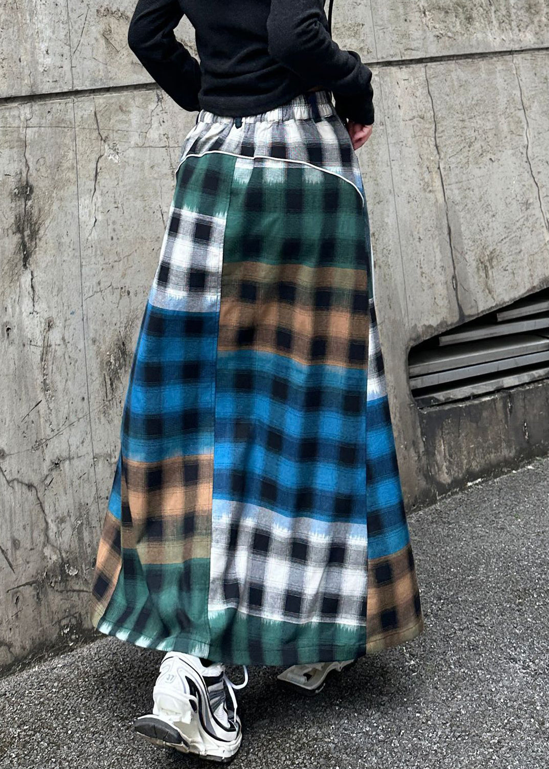 Hohe Lose Taille Plaid Patchwork Frühling Blau Rock Denim 