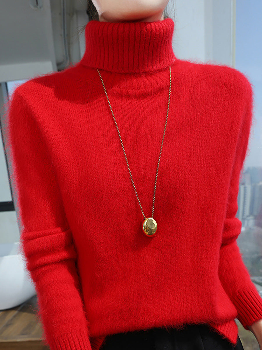 Women Autumn Turtleneck Soft Wool Solid Sweater BA1038