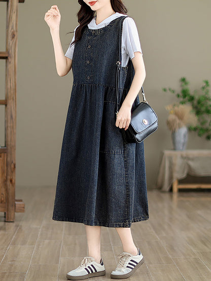 Women Casual Summer Solid Denim Vest Dress XX1026