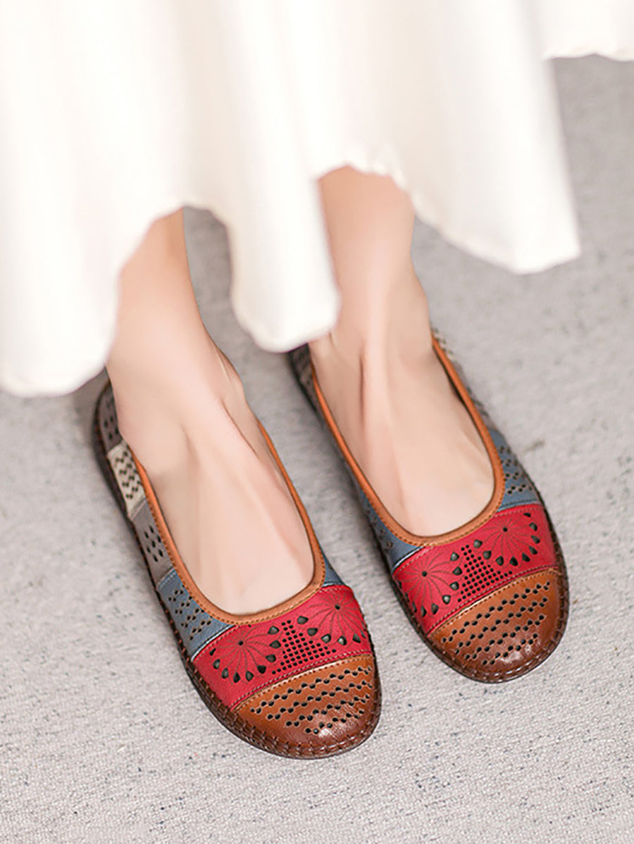 Women Summer Vintage Leather Spliced Cutout Shoes ZZ1003