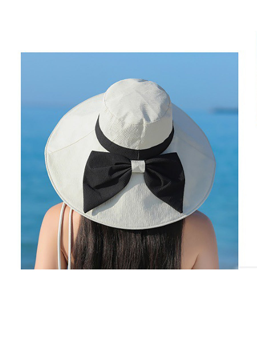 Women Summer Colorblock Sunproof Bowknot Hat QW1022