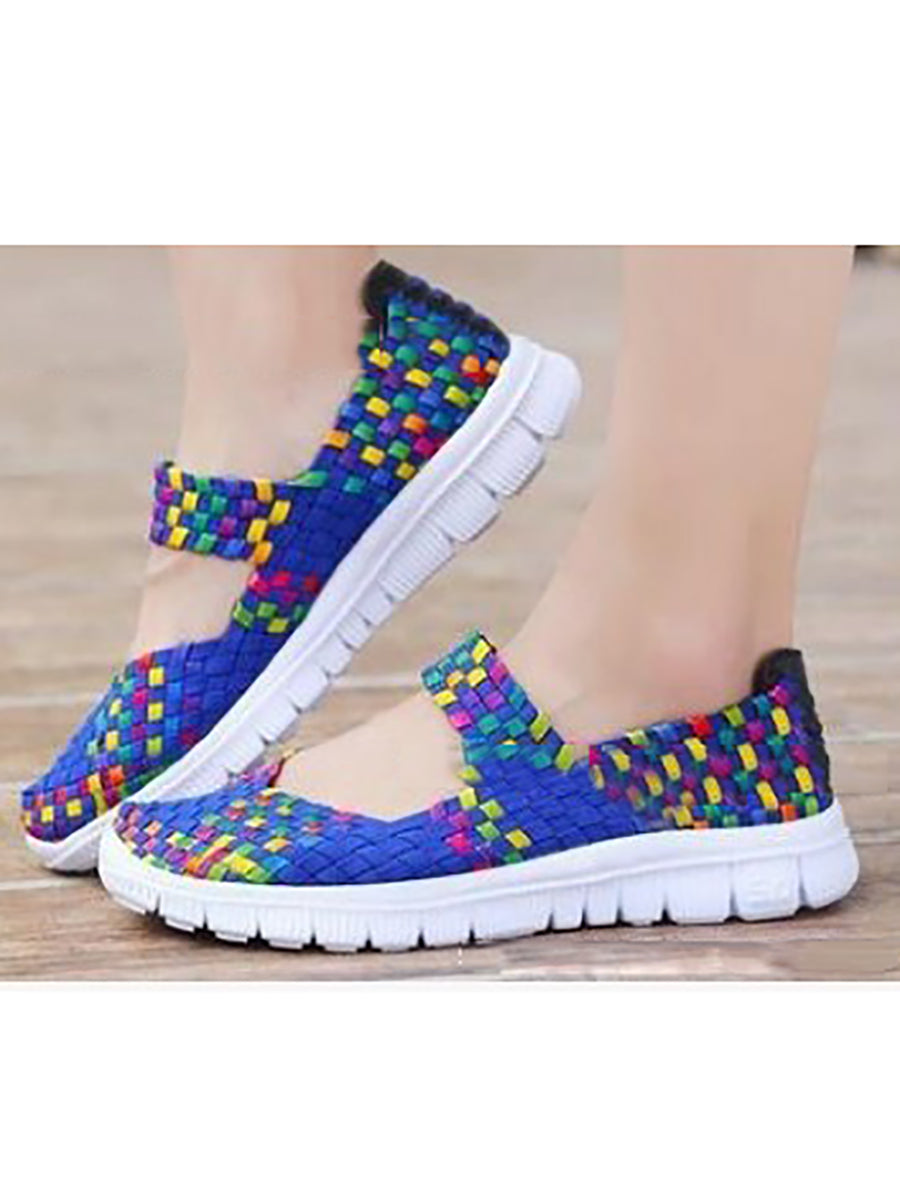 Women Summer Casual Colorblock Weave Flat Shoes RR1017