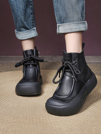 Women Casual Winter Solid Leather Strap Platform Boots WG009