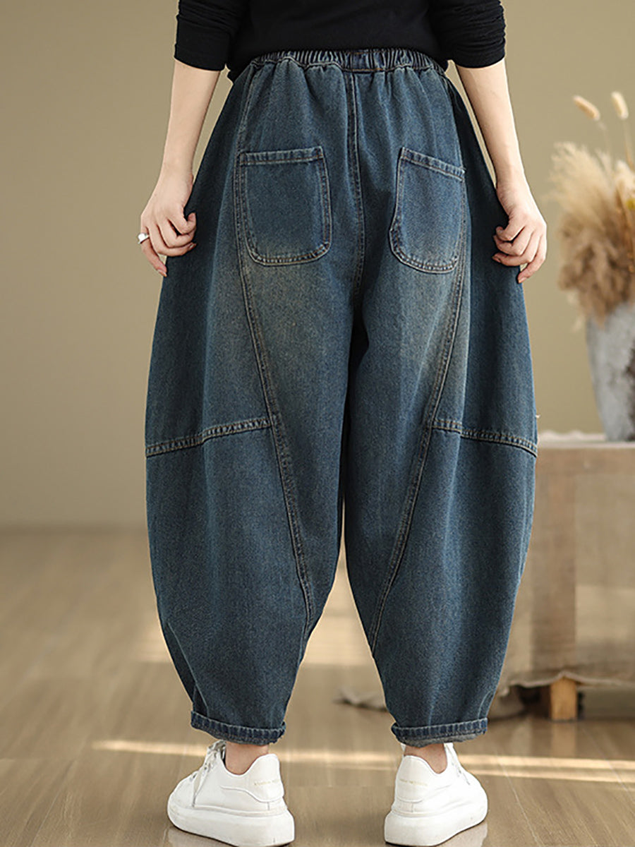 Women Autumn Vintage Denim Spliced Harem Pants QU027