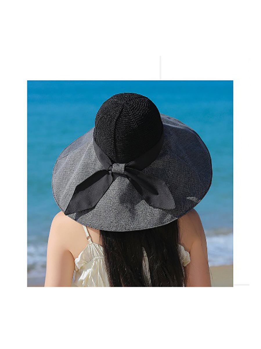 Women Summer Travel Large Brim Sunproof Spliced Hat QW1036