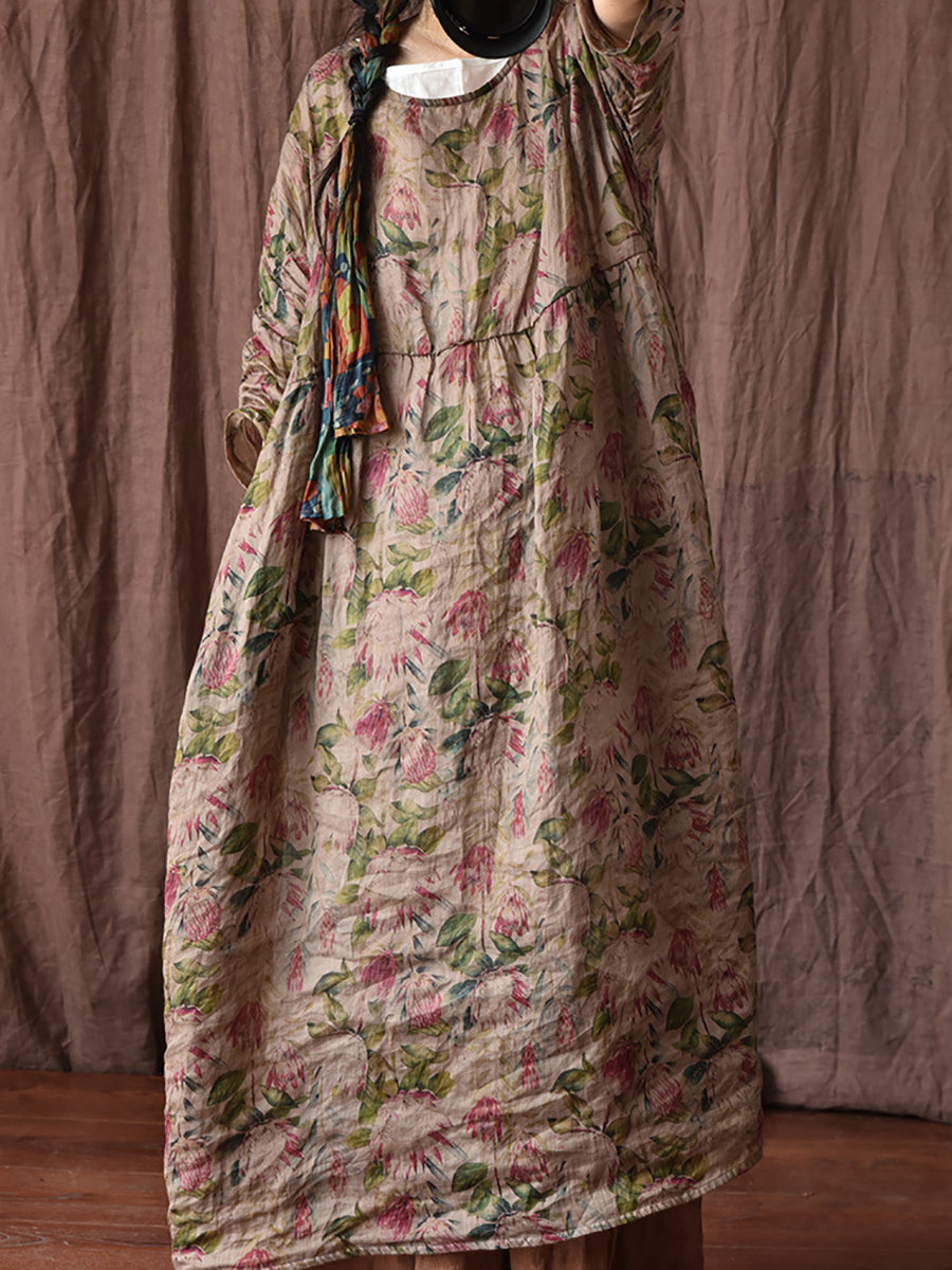 Robe d'été ample à carreaux floraux vintage pour femmes OP1008