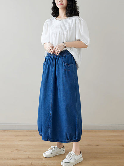 Women Summer Casual Solid Denim Skirt II1048