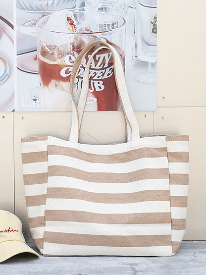 Women Casual Stripe Canvas Large Capacity Shoulder Bag CX044