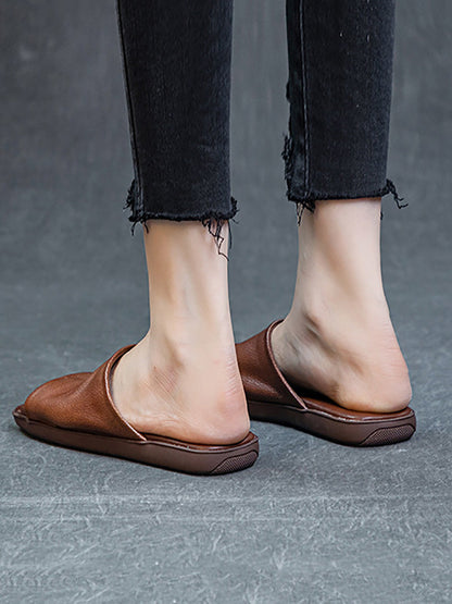 Women Summer Casual Solid Leather Flat Slippers FD052