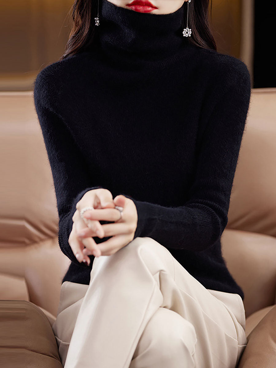 Women Autumn Turtleneck Solid Wool Knit Sweater BA1011