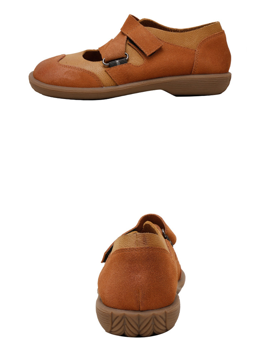 Women Summer Solid Leather Spliced Low Heel Shoes AA1047
