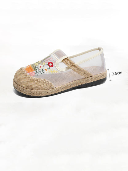 Women Summer Flower Embroidery Linen Spliced Shoes TY1030