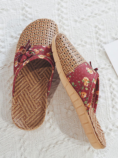 Women Summer Vintage Bamboo Weaving Spliced Slippers FG1022