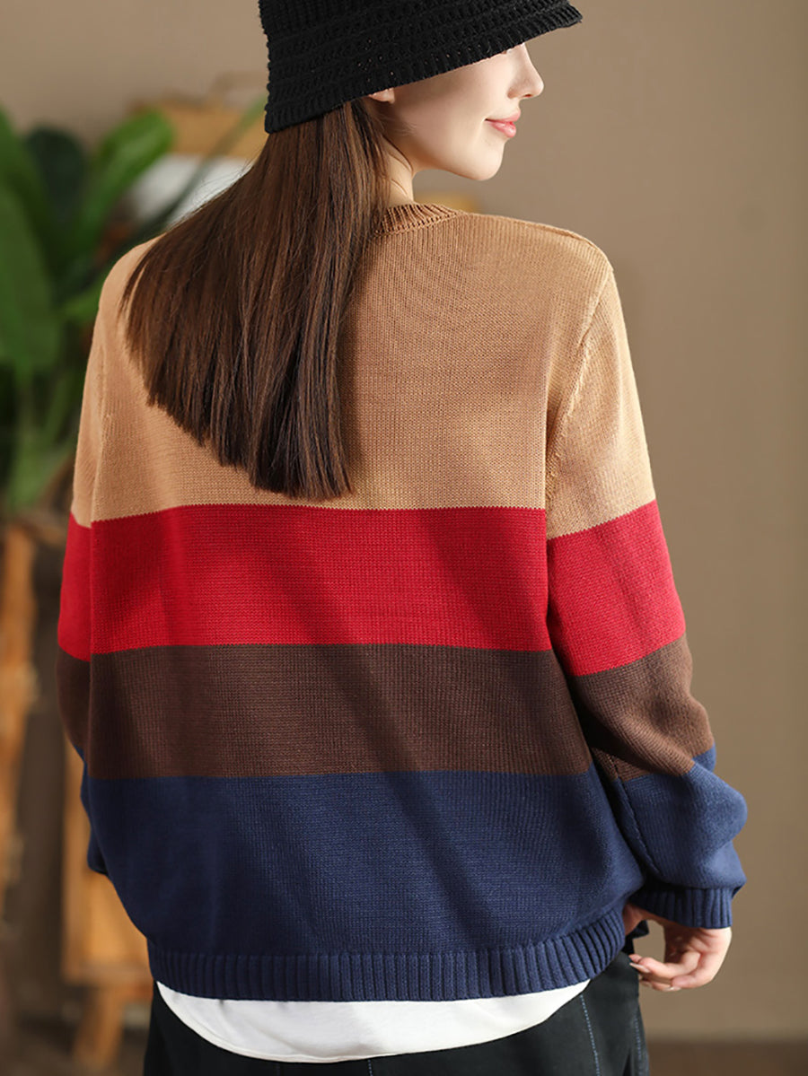 Women Autumn Colorblock V-Neck Knit Sweater AS1012