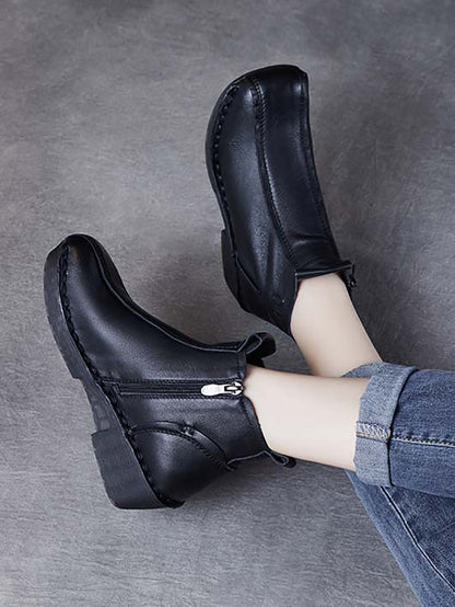 Women Autumn Genuine Leather Spliced Mid-Heel Boots AH1050