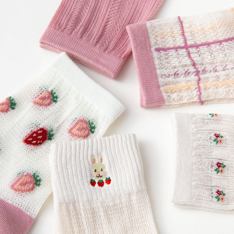 5 Paar Damen Sommersocken im japanischen Stil mit süßem Aufdruck CC033