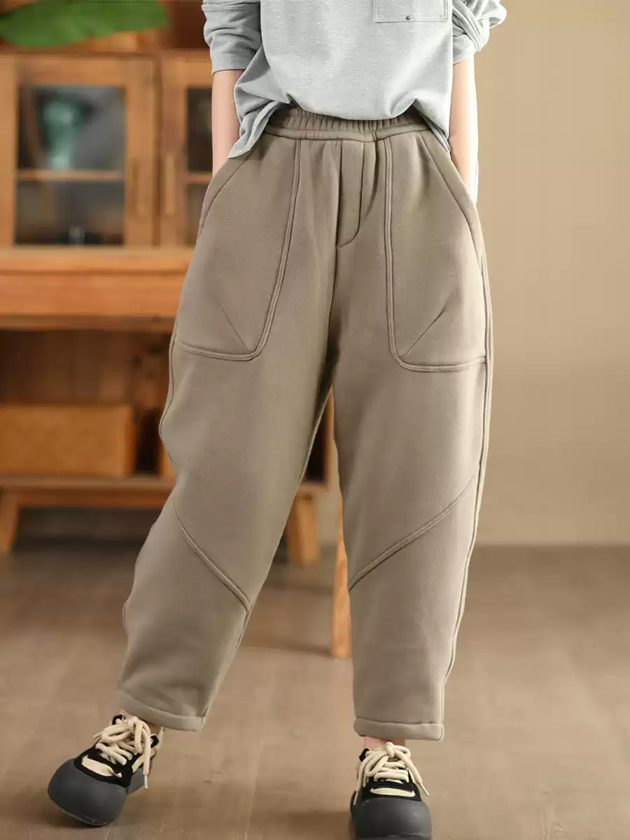 Women Autumn Vintage Cotton Fleece-lined Harem Pants WG014