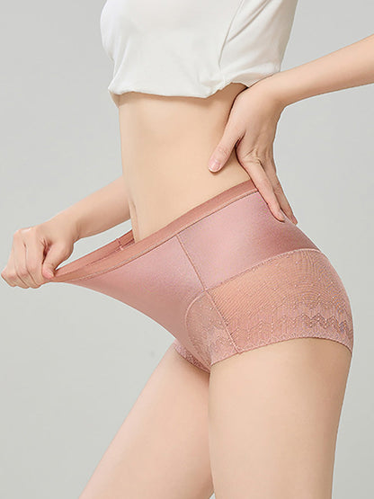 3 Pairs Women Lace Spliced Hight Waist Undewear AX1011