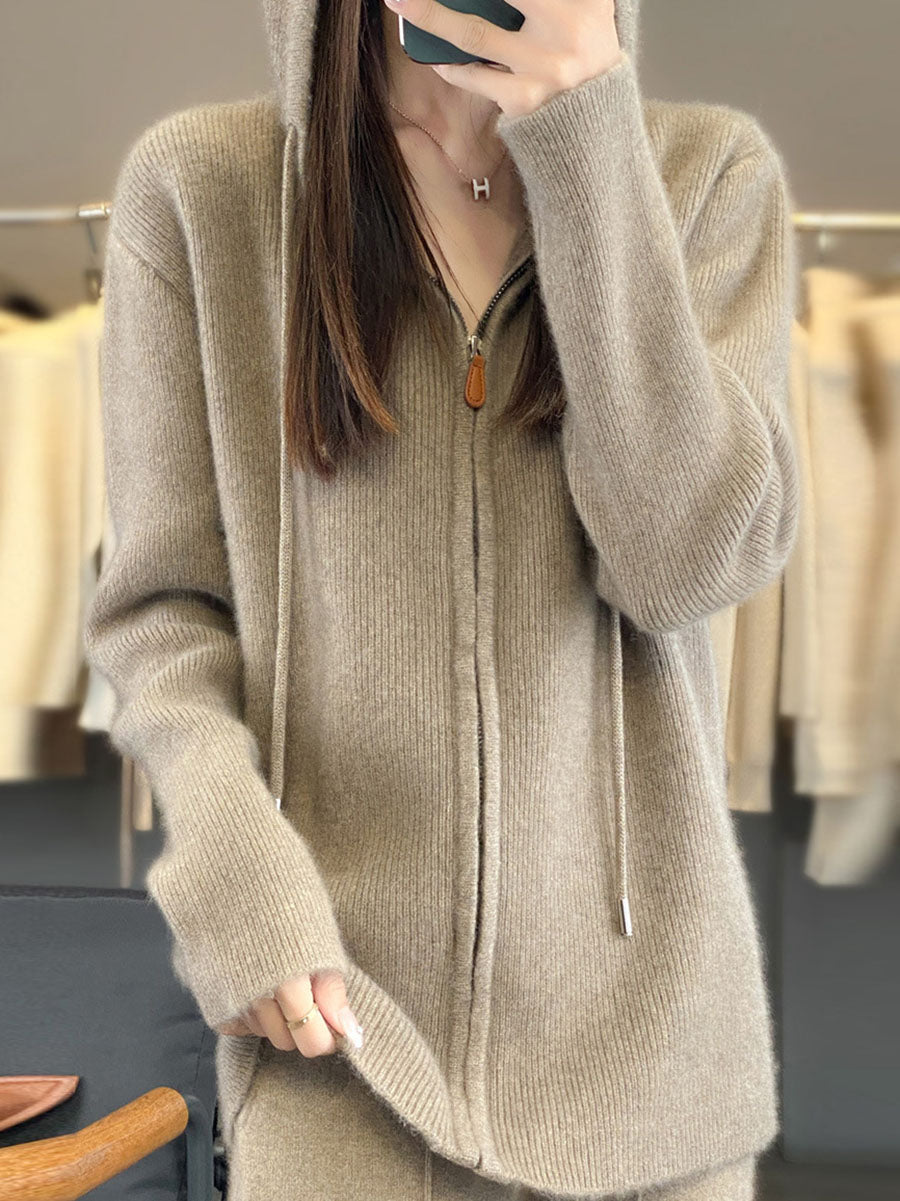 Cardigan à capuche décontracté 100 % laine pour femme, automne BA1059 