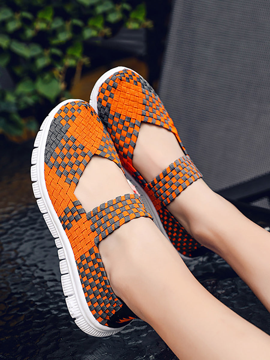 Women Summer Casual Colorblock Weave Flat Shoes RR1017