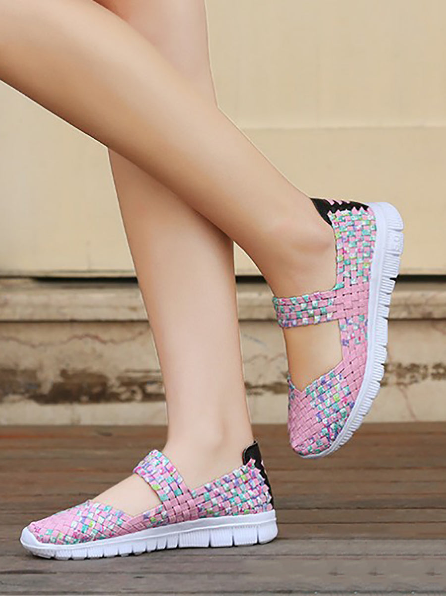 Women Summer Casual Colorblock Weave Flat Shoes RR1017