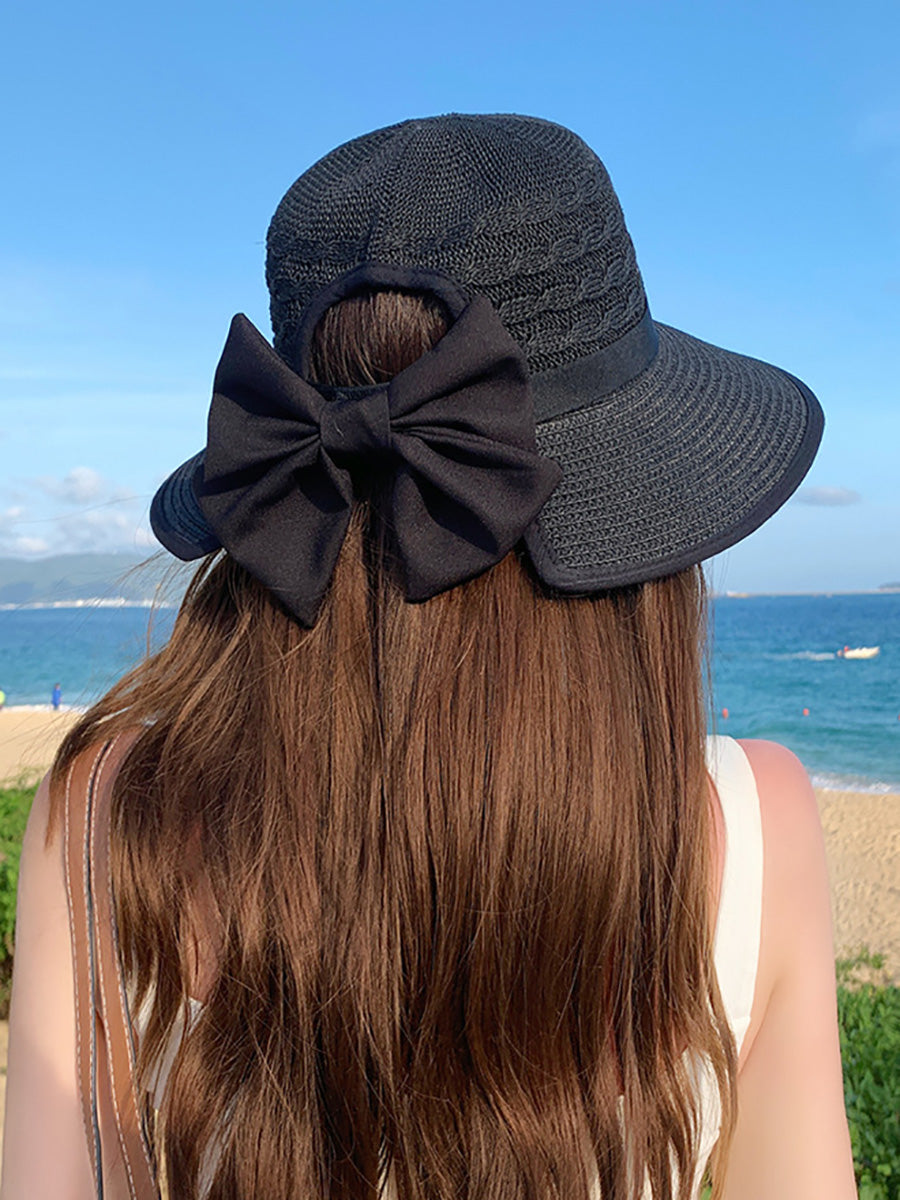 Women Summer Casual Straw Weave Bowknot Sunproof Hat CC038