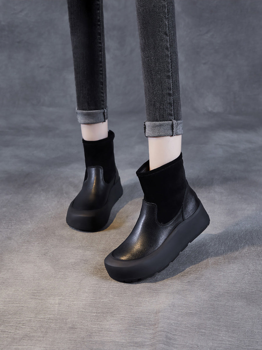 Bottines à plateforme en cuir véritable pour femme QU016