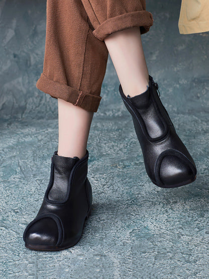 Women Genuine Leather Spliced Solid Low Heel Ankle Boots AH1064