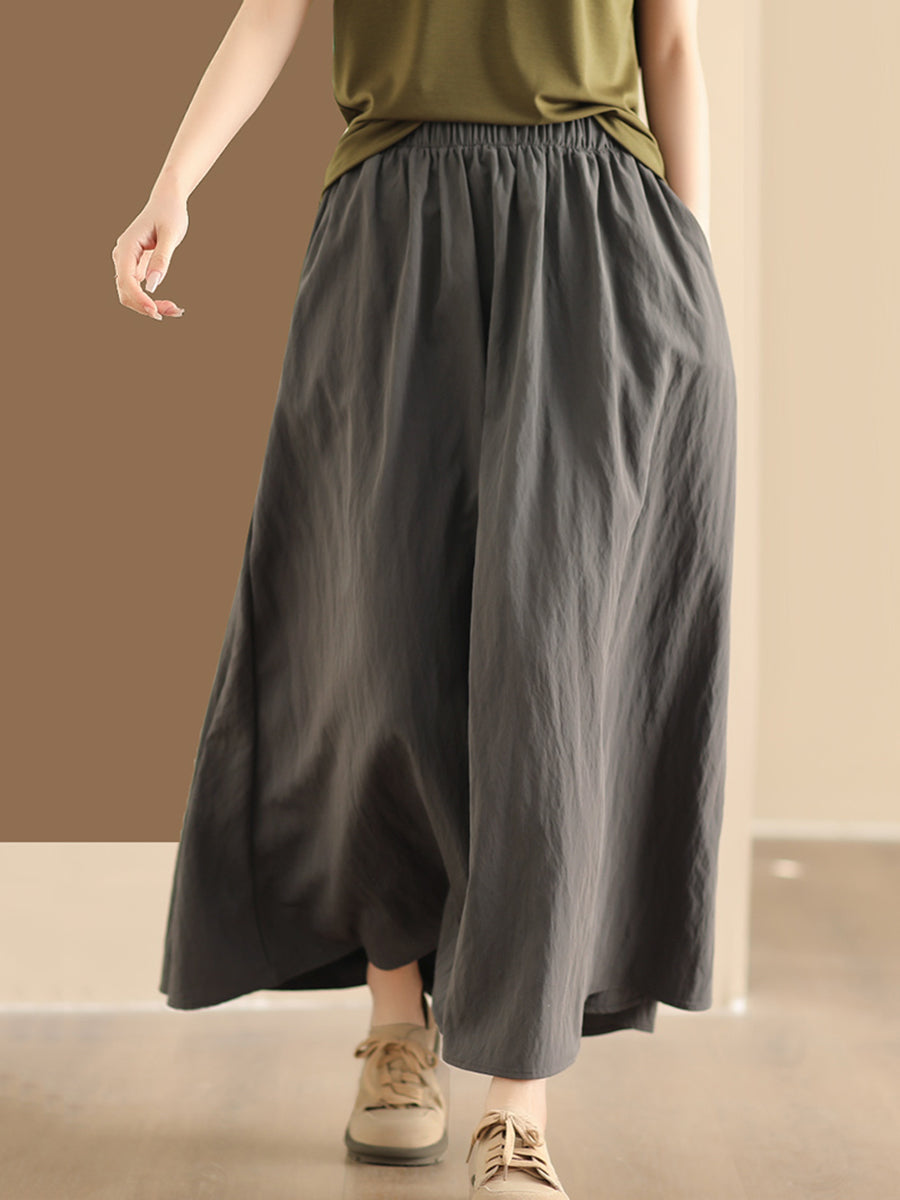 Women Summer Casual Solid Cotton A-shape Skirt KL1014