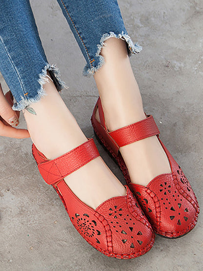 Women Summer Leather Cutout Solid Low-Heel Sandals CV1008