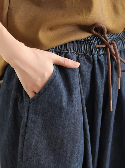 Women Summer Casual Solid Denim Loose Harem Pants FD003