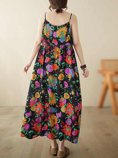 Women Artsy Summer Flower Loose Vest Dress PA1020